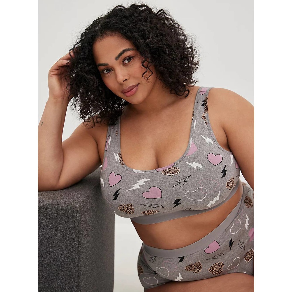 NWT Torrid Cotton Heart Grey Bralette, Bra, Undergarment Lingerie Plus Size: 1X